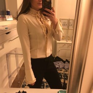 Robert Rodriguez cream silk ruffle blouse